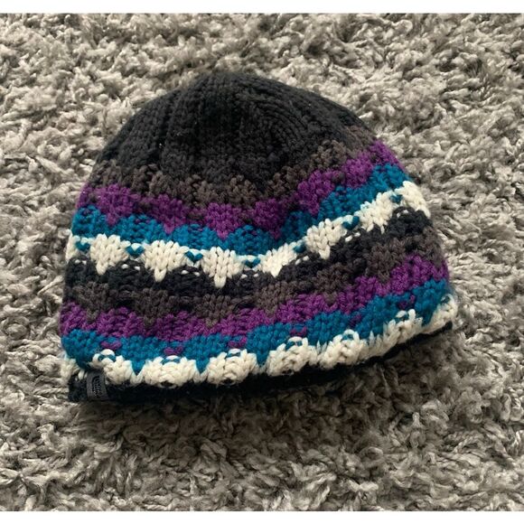 THE NORTH FACE fleece lined KNIT CAP HAT BEANIE blue purple black - Picture 2 of 4